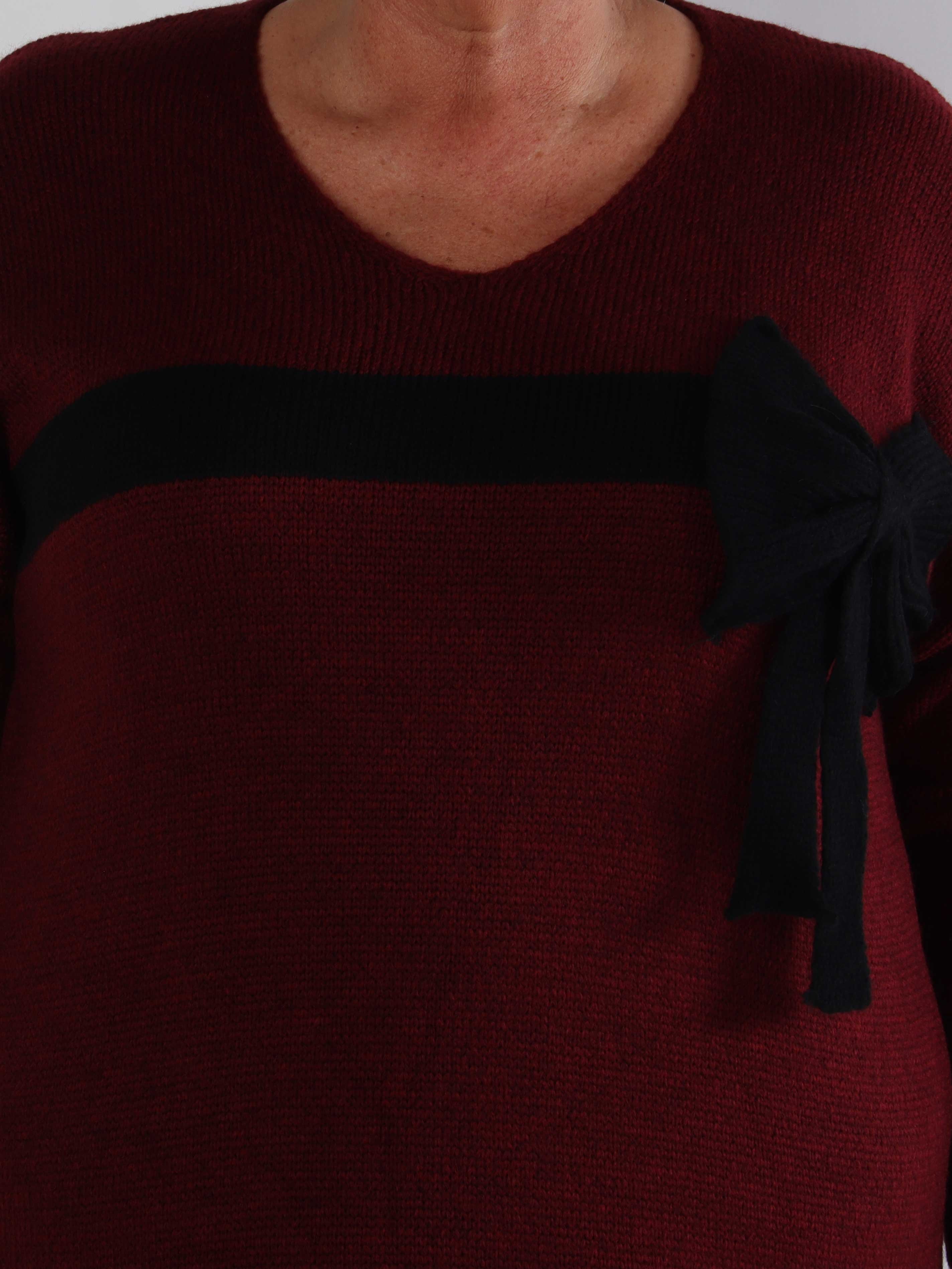 Berra - Plus size strikkjole med bånd og sløjfe